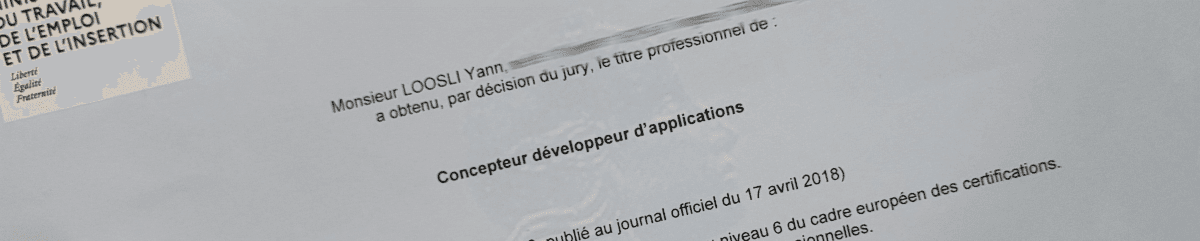 Me voici enfin officiellement diplômé (titré ?) en développement